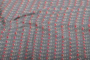 Gray Red Flowers Print Cotton Fabric