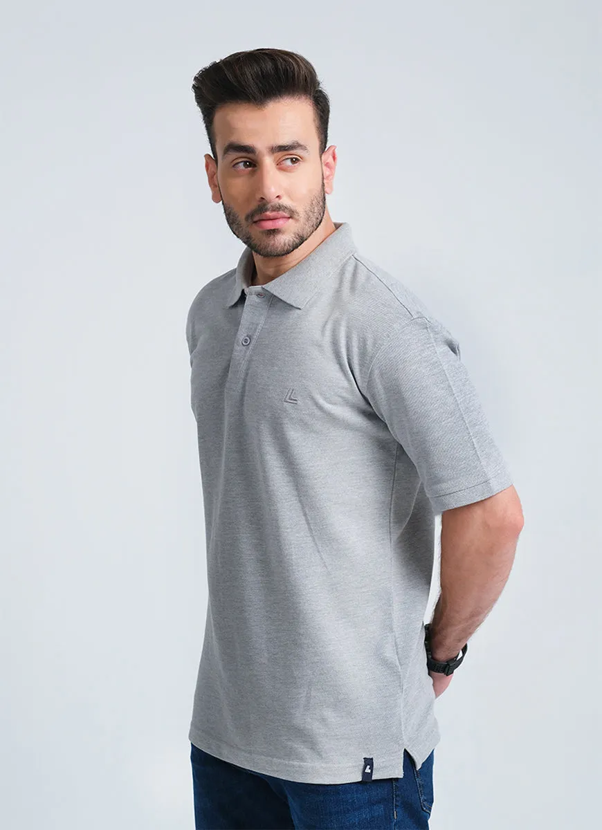 Grey Combed Cotton Regular Fit Polo Shirt"