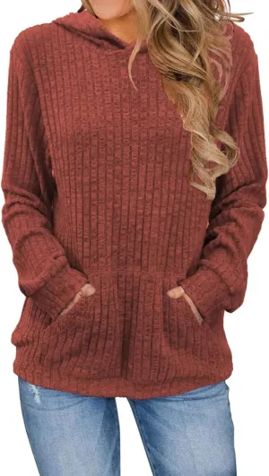 Gumipy Women Oversized Hoodie Long Sleeve Knit Sweater Sweatshirt Vintage Tunic Hoodies Tops with Pocket Comfy Winter Coats