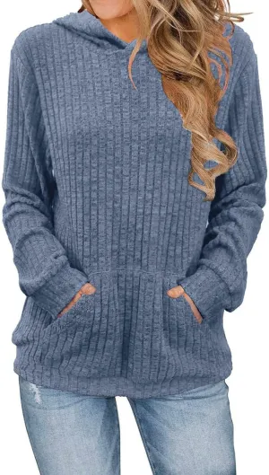 Gumipy Women Oversized Hoodie Long Sleeve Knit Sweater Sweatshirt Vintage Tunic Hoodies Tops with Pocket Comfy Winter Coats