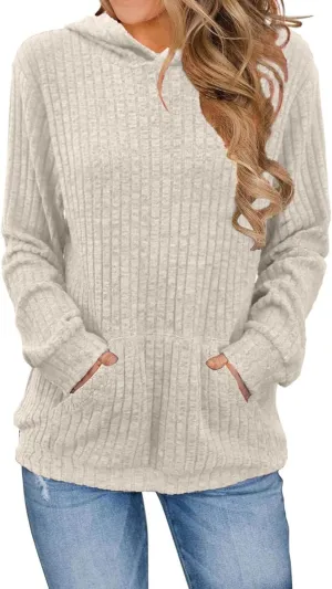 Gumipy Women Oversized Hoodie Long Sleeve Knit Sweater Sweatshirt Vintage Tunic Hoodies Tops with Pocket Comfy Winter Coats