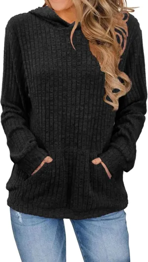 Gumipy Women Oversized Hoodie Long Sleeve Knit Sweater Sweatshirt Vintage Tunic Hoodies Tops with Pocket Comfy Winter Coats