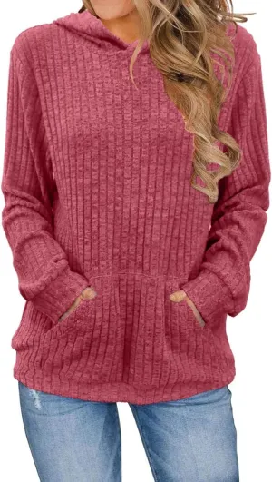 Gumipy Women Oversized Hoodie Long Sleeve Knit Sweater Sweatshirt Vintage Tunic Hoodies Tops with Pocket Comfy Winter Coats