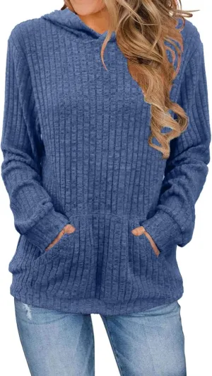 Gumipy Women Oversized Hoodie Long Sleeve Knit Sweater Sweatshirt Vintage Tunic Hoodies Tops with Pocket Comfy Winter Coats