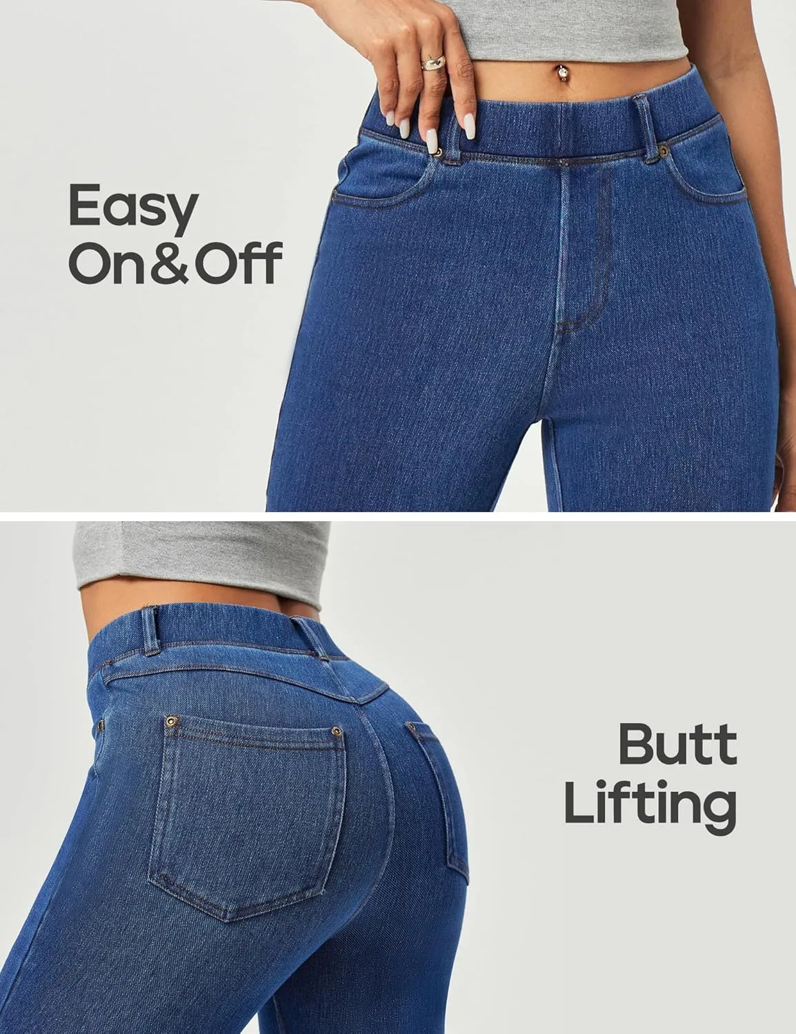 Heathyoga Flare Jeans for Women Trendy Stretchy Bell Bottom Jeans for Women Pull on Jeggings Tummy Control with Pockets