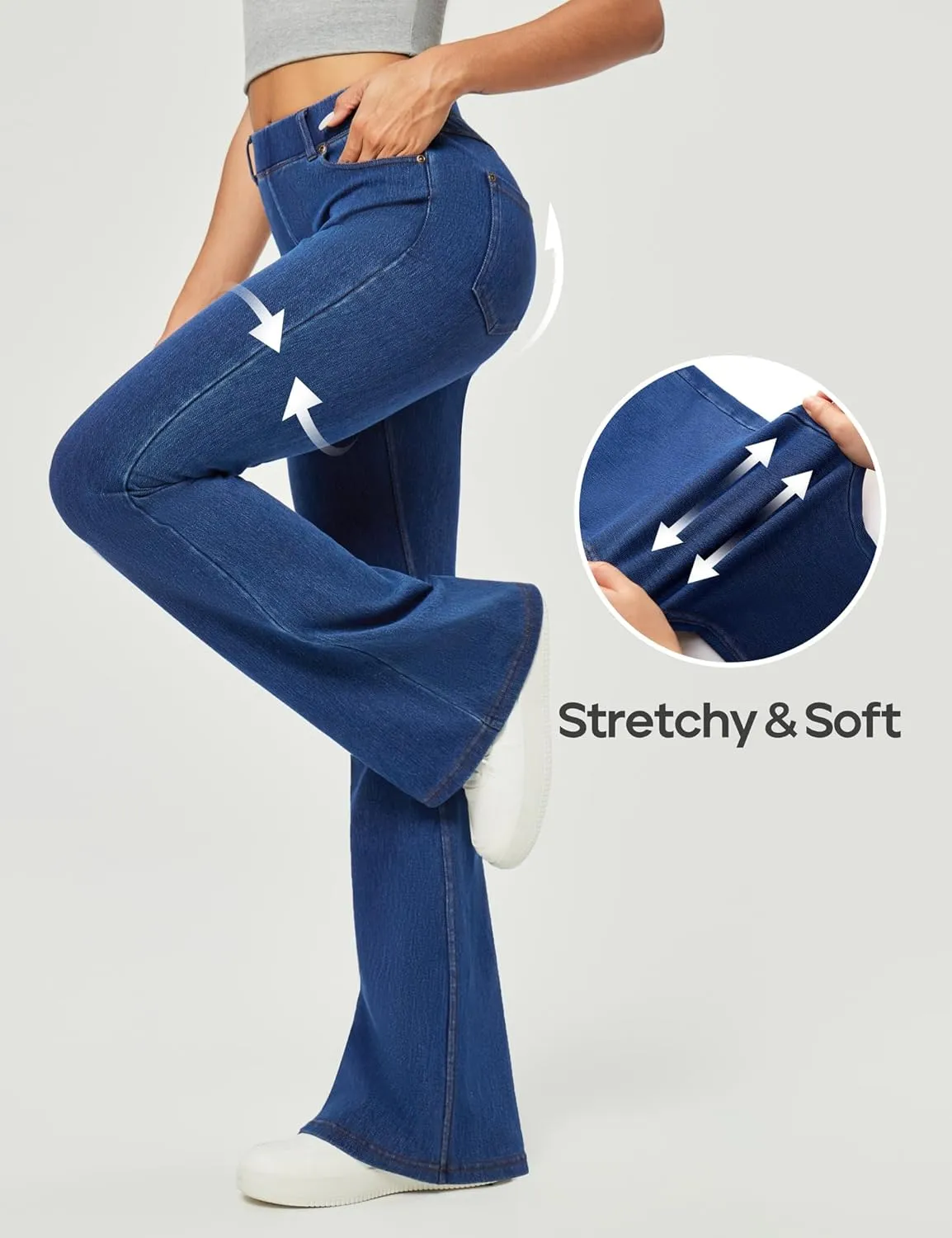 Heathyoga Flare Jeans for Women Trendy Stretchy Bell Bottom Jeans for Women Pull on Jeggings Tummy Control with Pockets
