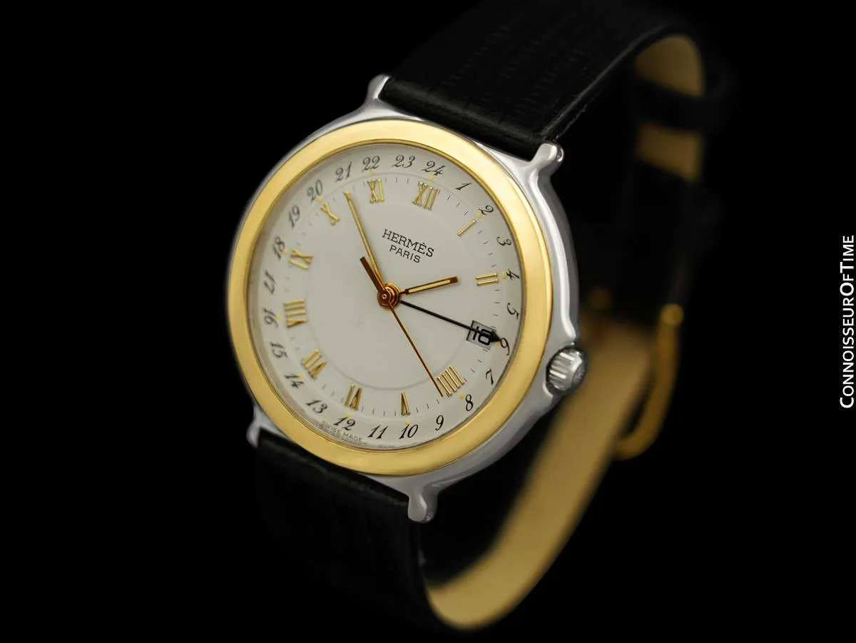 Hermes Mens Full Size Captain Nemo GMT Quartz Watch - Stainless Steel & 18K Gold