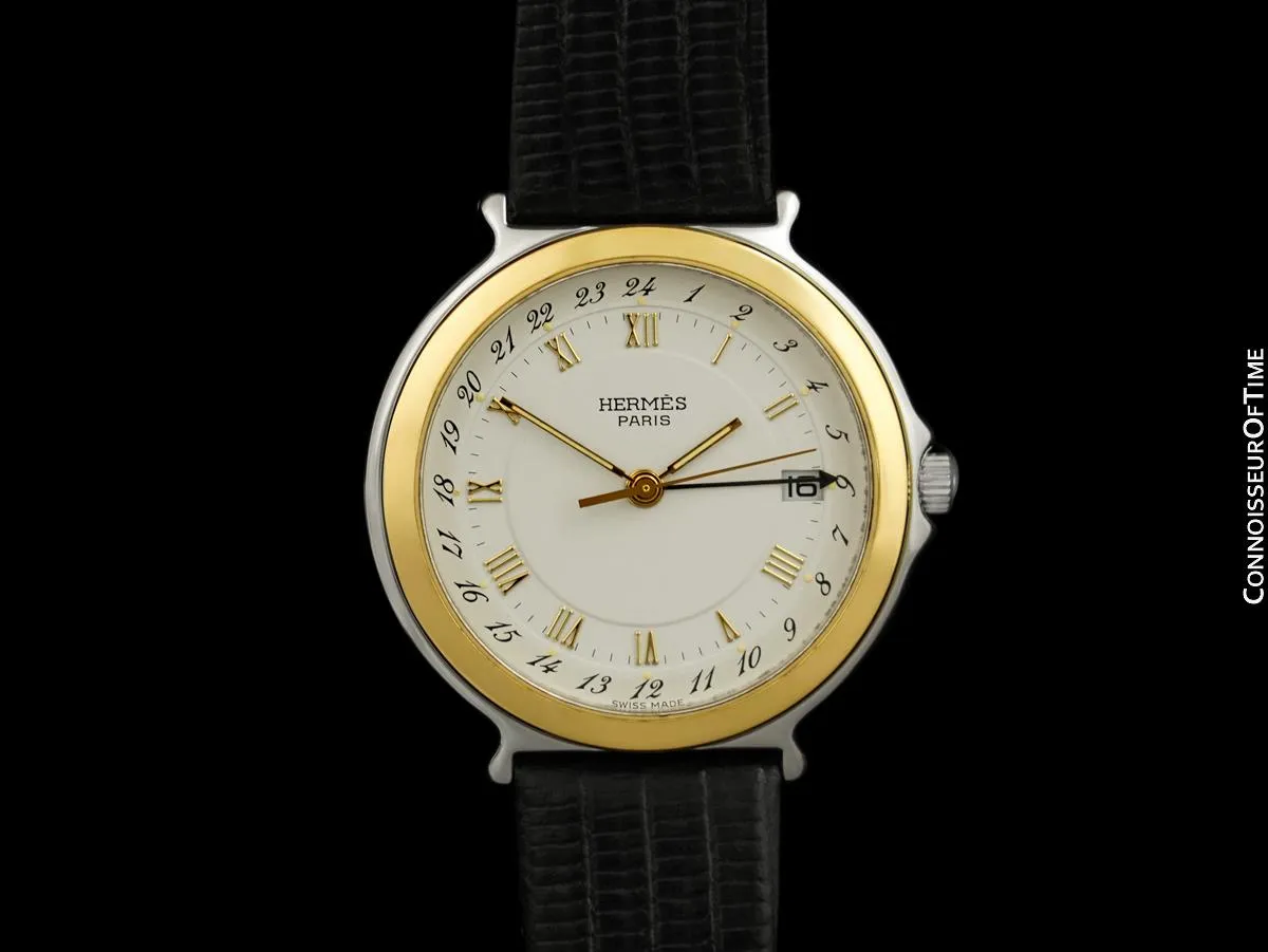 Hermes Mens Full Size Captain Nemo GMT Quartz Watch - Stainless Steel & 18K Gold