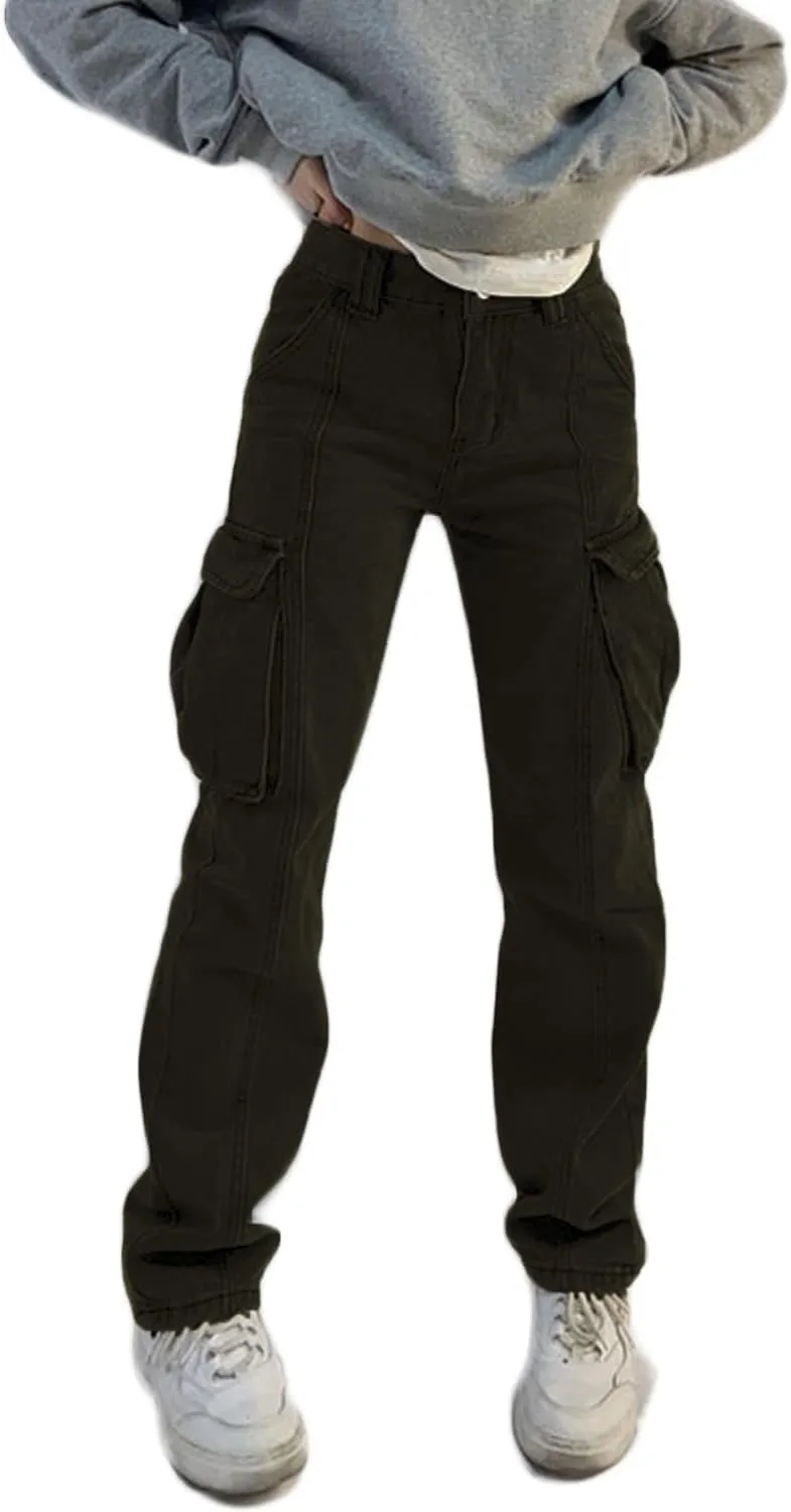 High Waist Baggy Cargo Jeans for Women Flap Pocket Relaxed Fit Straight Wide Leg Y2K Fashion Jeans