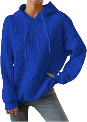 Hoodie Sweaters for Women Cable Knit Slouchy Long Sleeve Oversized Sweatshirt Cozy Chunky Y2K Hoodie Drawstring Pullover Tops