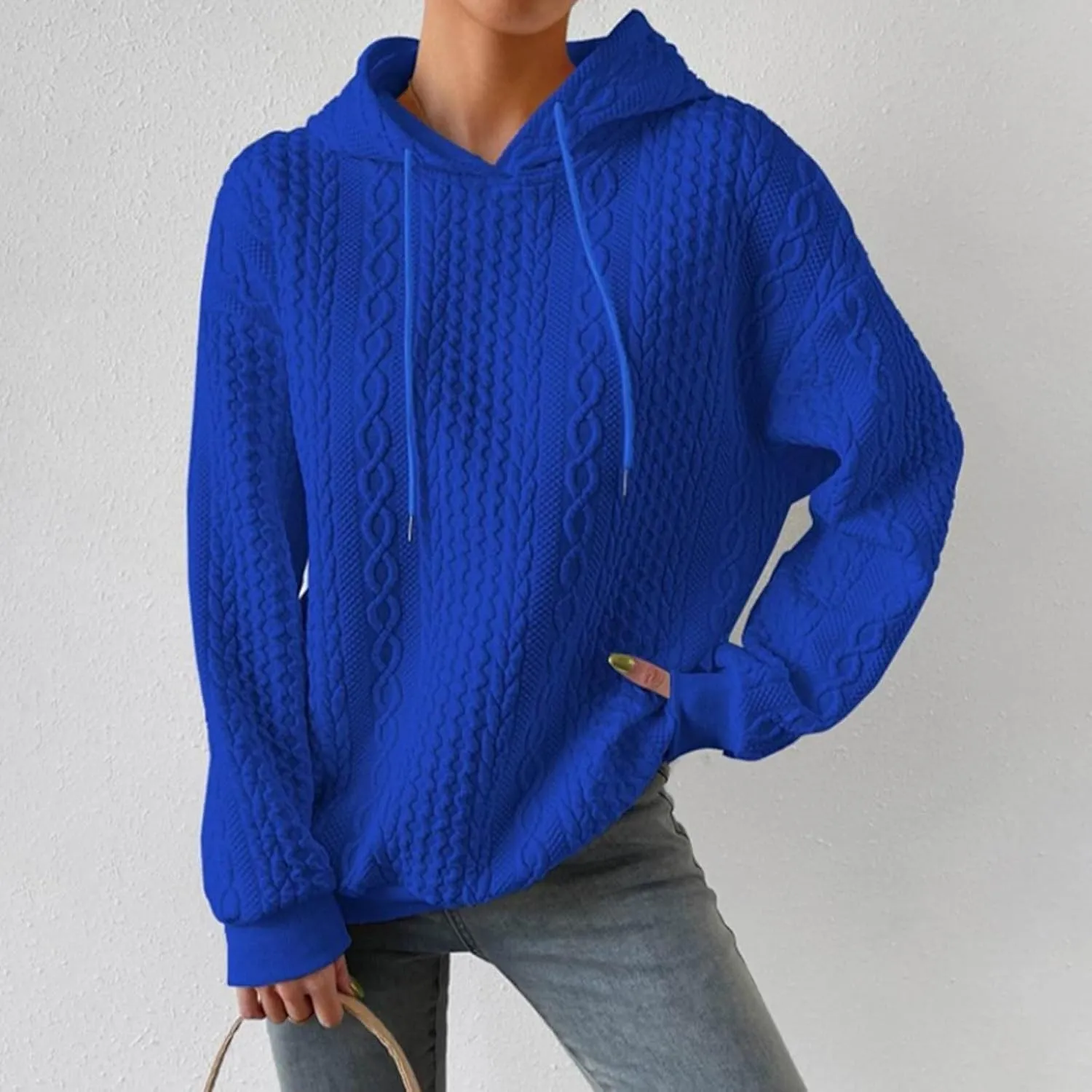 Hoodie Sweaters for Women Cable Knit Slouchy Long Sleeve Oversized Sweatshirt Cozy Chunky Y2K Hoodie Drawstring Pullover Tops