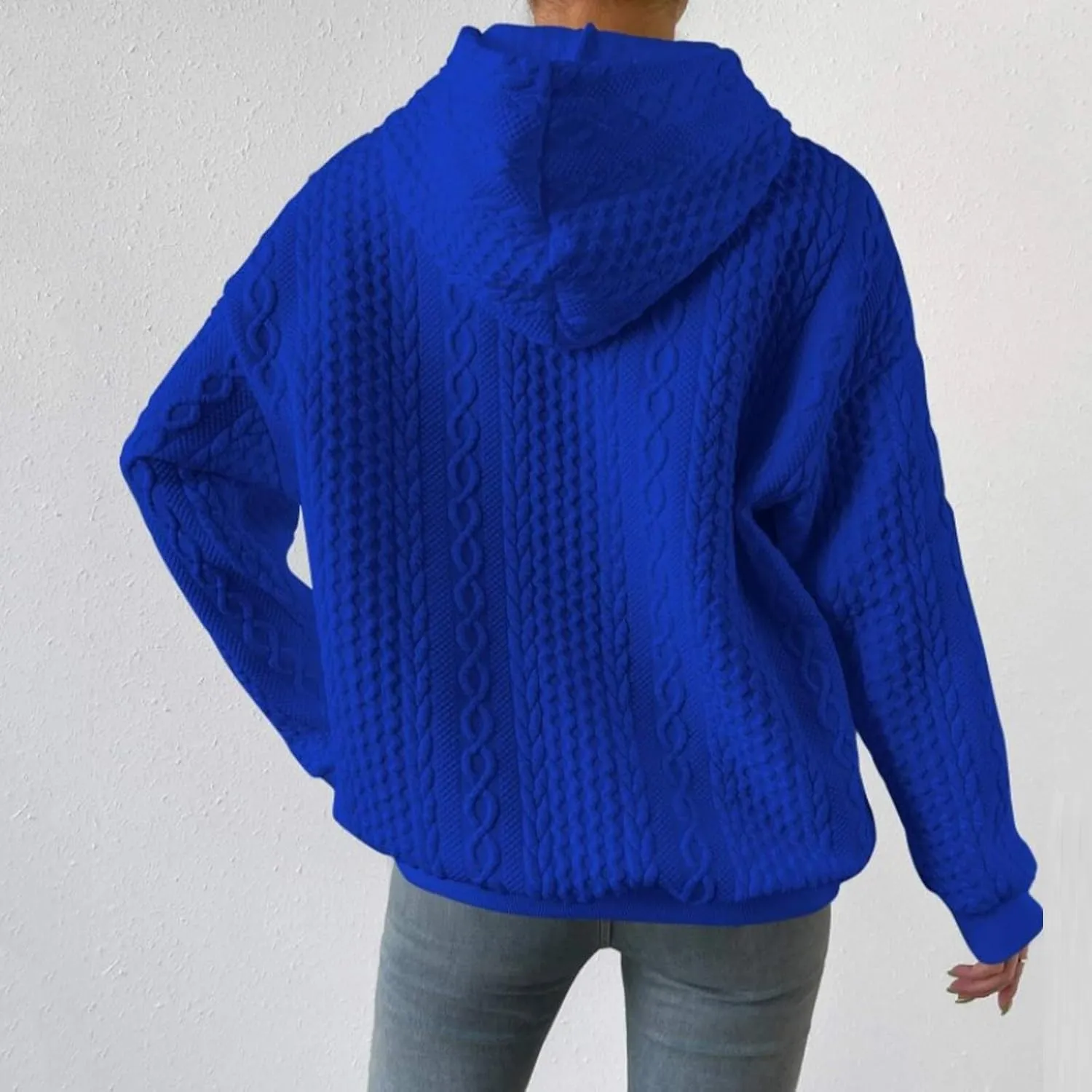 Hoodie Sweaters for Women Cable Knit Slouchy Long Sleeve Oversized Sweatshirt Cozy Chunky Y2K Hoodie Drawstring Pullover Tops
