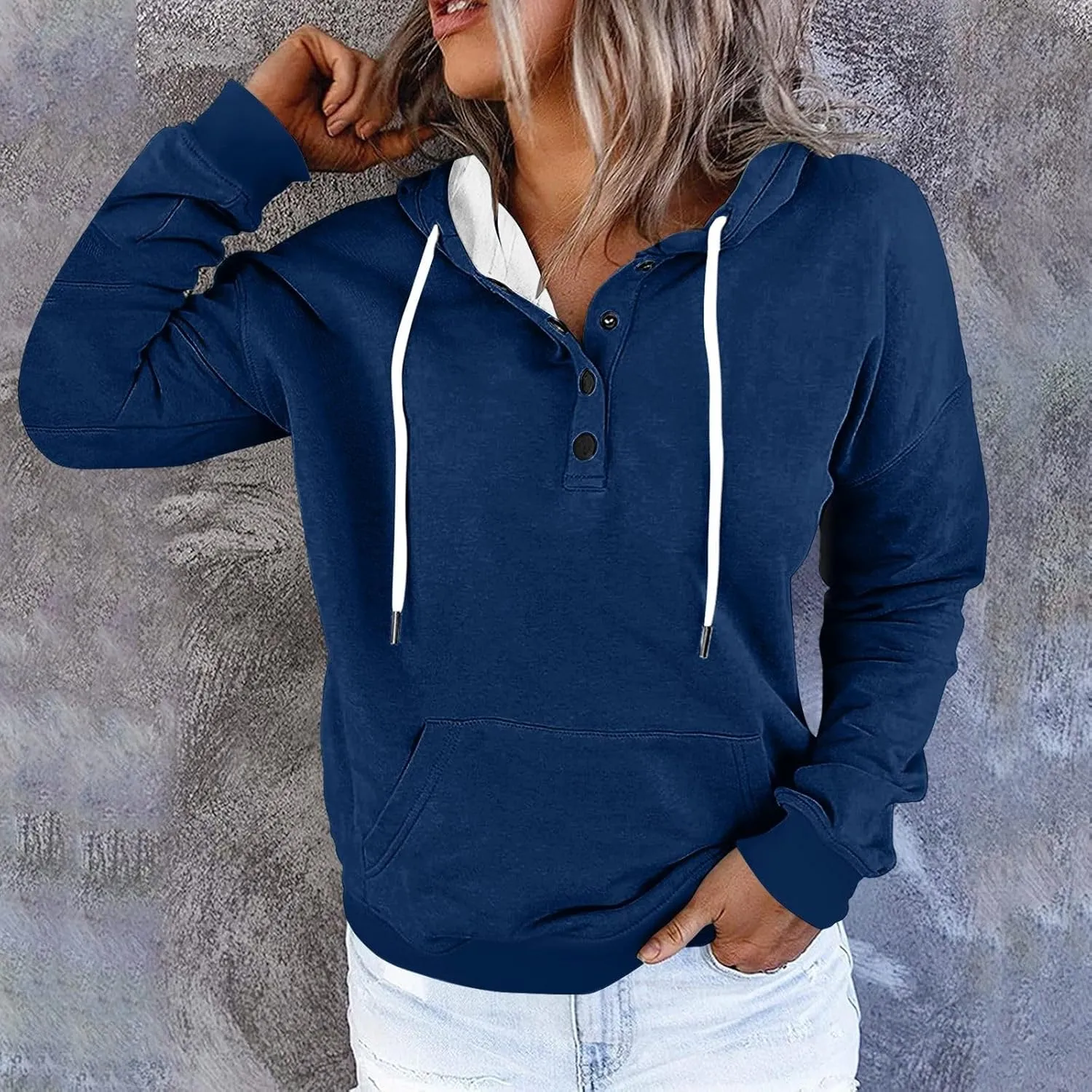 hoodies for women oversized sweatshirt trendy long sleeve button drawstring pullover sweater tops fall winter clothes 