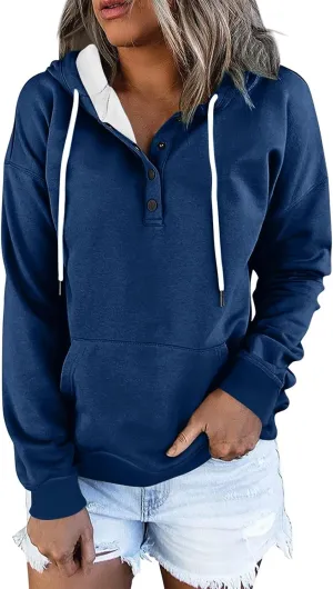 hoodies for women oversized sweatshirt trendy long sleeve button drawstring pullover sweater tops fall winter clothes 