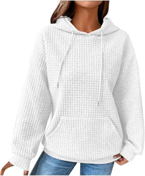 Hoodies for Women Trendy Oversized Waffle Knit Hooded Sweatshirts with Pockets Comfy Fall Sweatshirts Outfits
