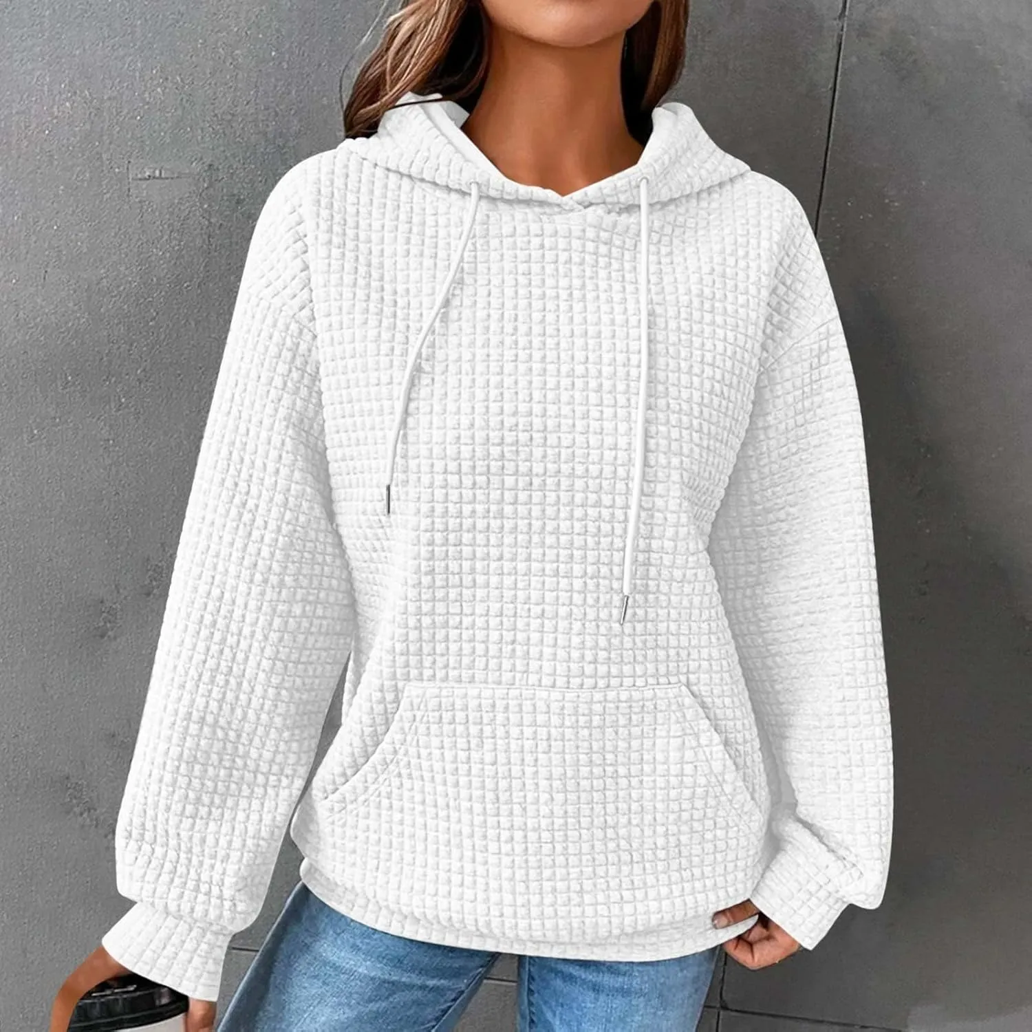Hoodies for Women Trendy Oversized Waffle Knit Hooded Sweatshirts with Pockets Comfy Fall Sweatshirts Outfits