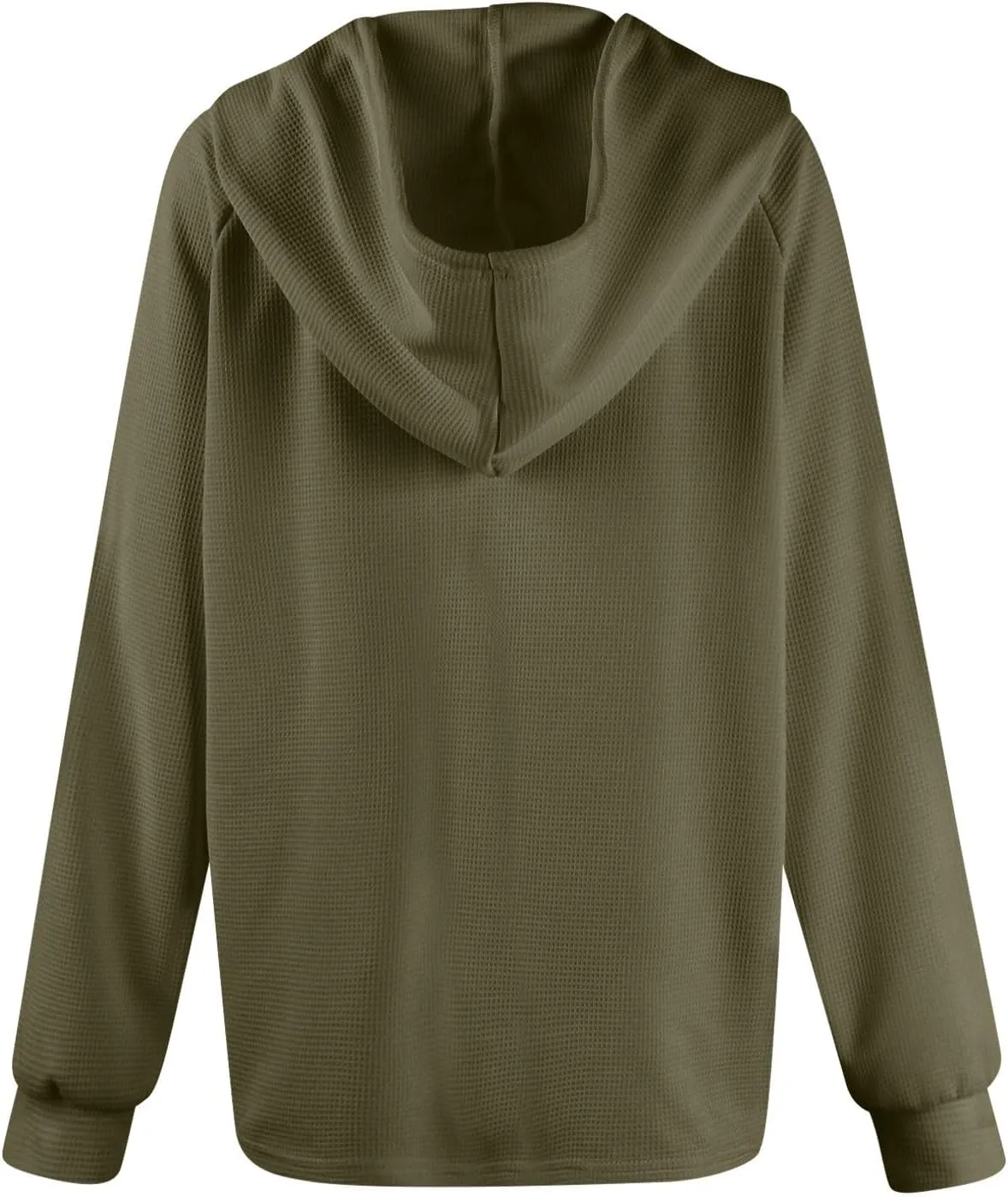 Hoodies for Women Waffle Knit Drawstring Button V Neck Long Sleeve Casual Pullover Sweatshirt Hooded Tops Oversized