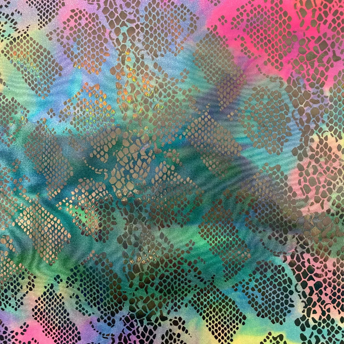 Hot Pink Blue Anaconda Tie Dye Hologram Snake Skin Nylon Spandex Fabric