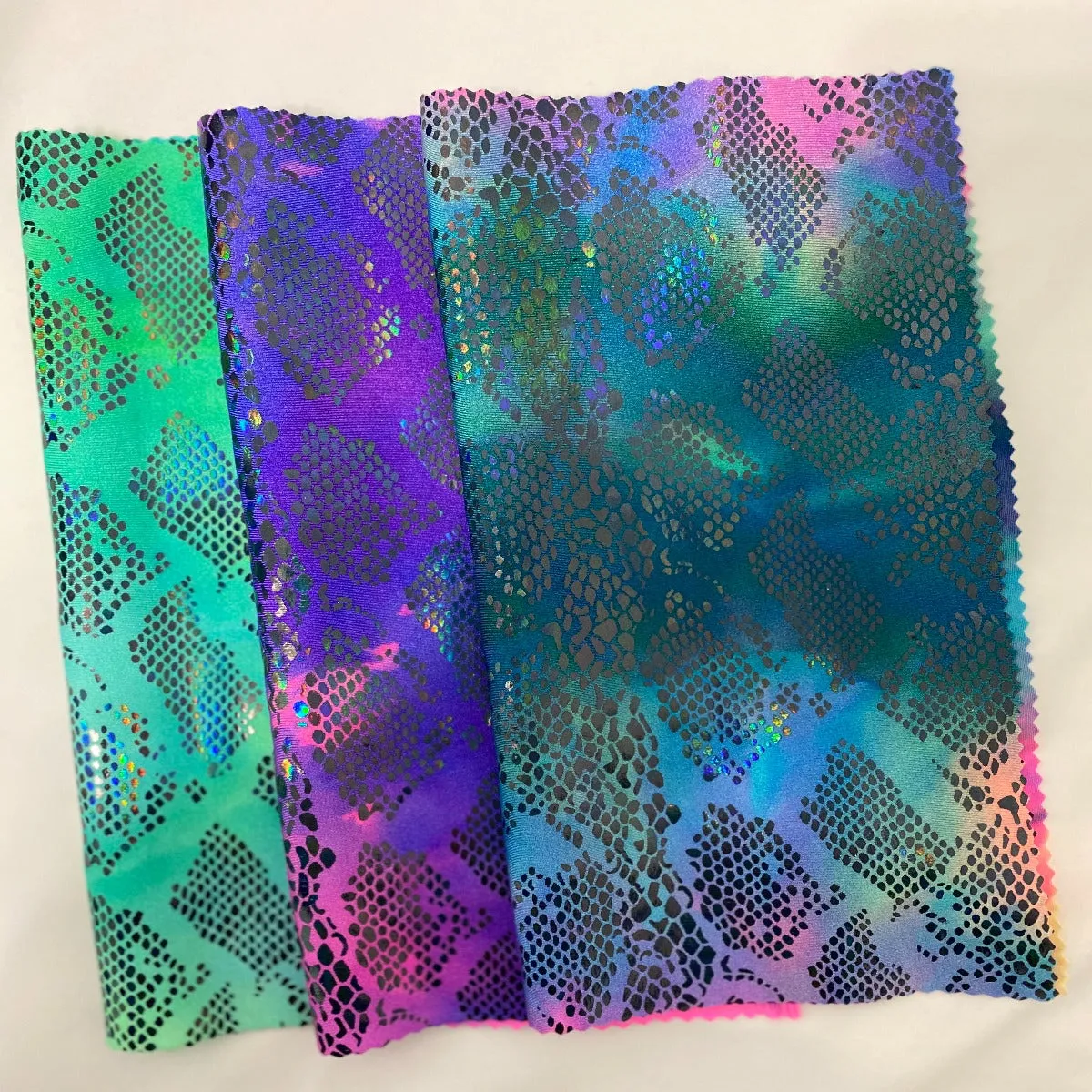 Hot Pink Blue Anaconda Tie Dye Hologram Snake Skin Nylon Spandex Fabric