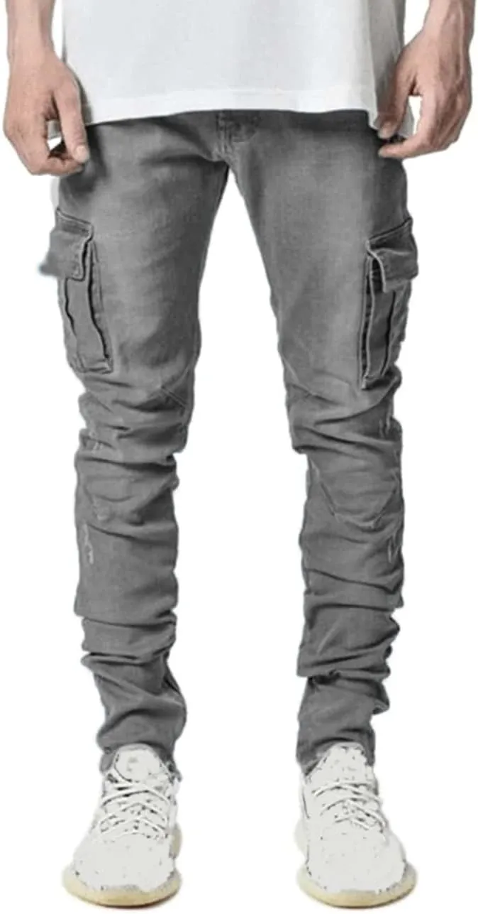 HUNGSON Men's Slim Fit Stretch Jeans Ripped Skinny Jeans for Men, Distressed Straight Leg Fashion Comfort Flex Waist Pants