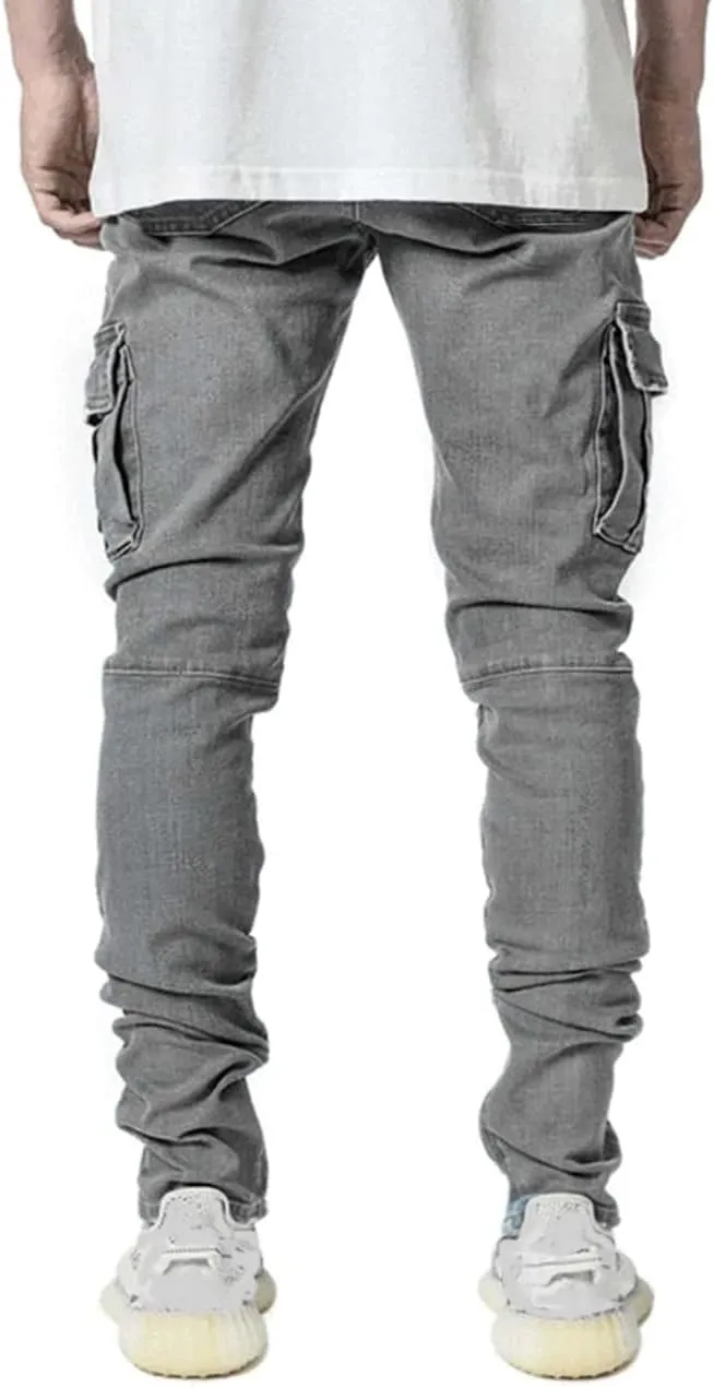 HUNGSON Men's Slim Fit Stretch Jeans Ripped Skinny Jeans for Men, Distressed Straight Leg Fashion Comfort Flex Waist Pants