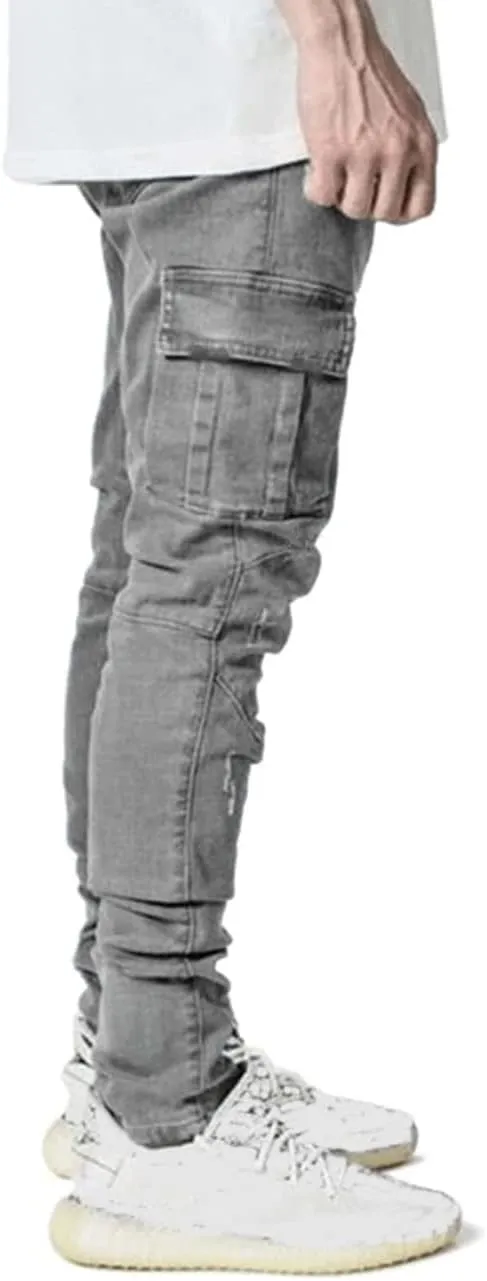 HUNGSON Men's Slim Fit Stretch Jeans Ripped Skinny Jeans for Men, Distressed Straight Leg Fashion Comfort Flex Waist Pants