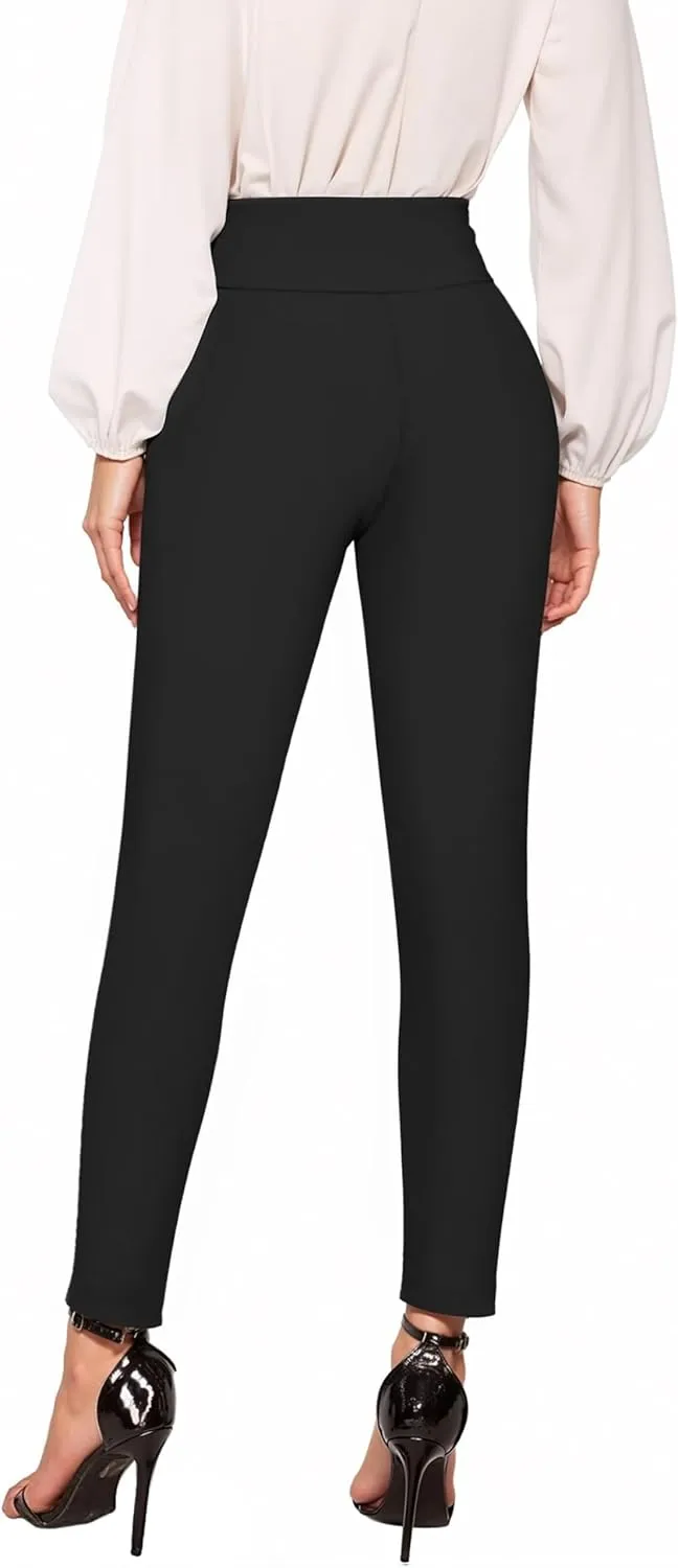 Hybrid & Company Women Stretch Skinny Dress Pants Nylon Ponte Pull On Office Leggings Trousers