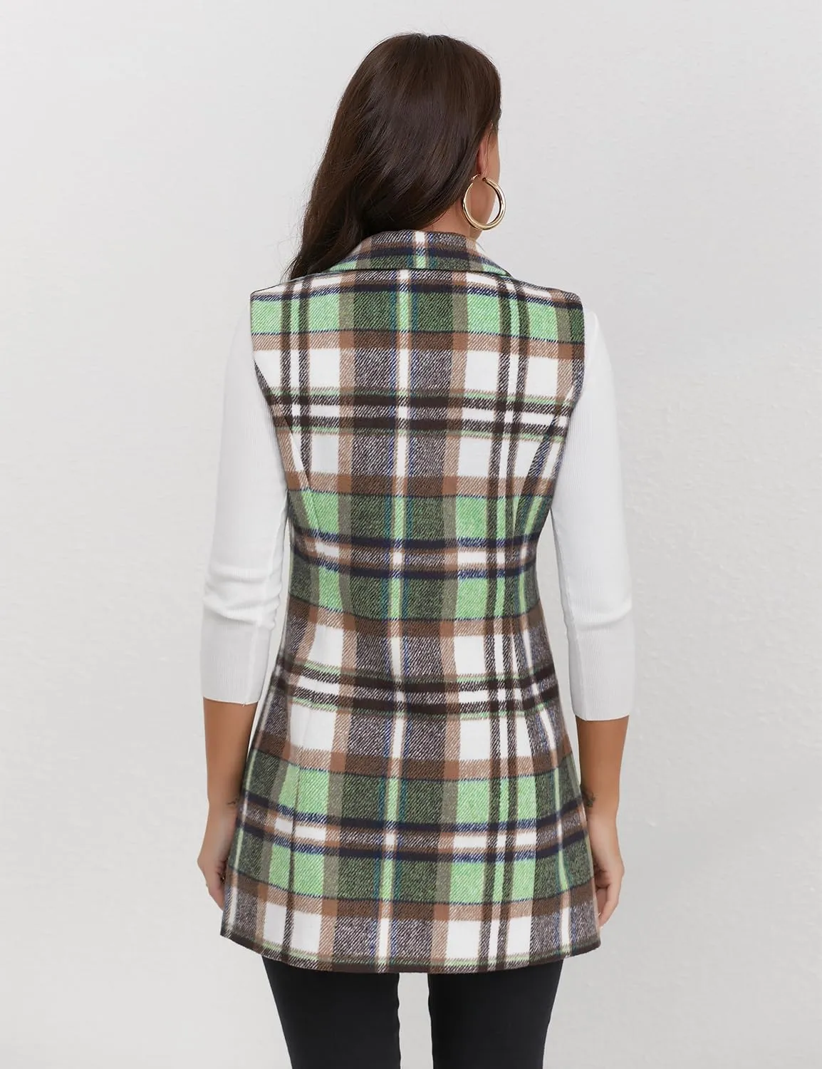 IDEALSANXUN Plaid Vest for Women Fall Winter Sleeveless Blazer Jackets