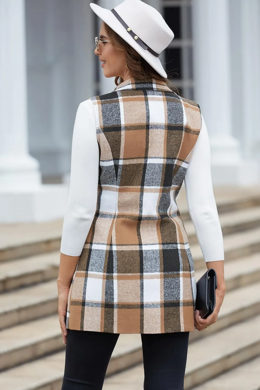 IDEALSANXUN Plaid Vest for Women Fall Winter Sleeveless Blazer Jackets