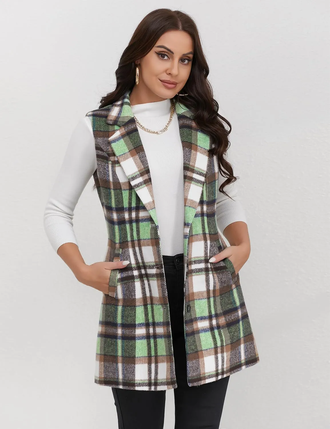 IDEALSANXUN Plaid Vest for Women Fall Winter Sleeveless Blazer Jackets