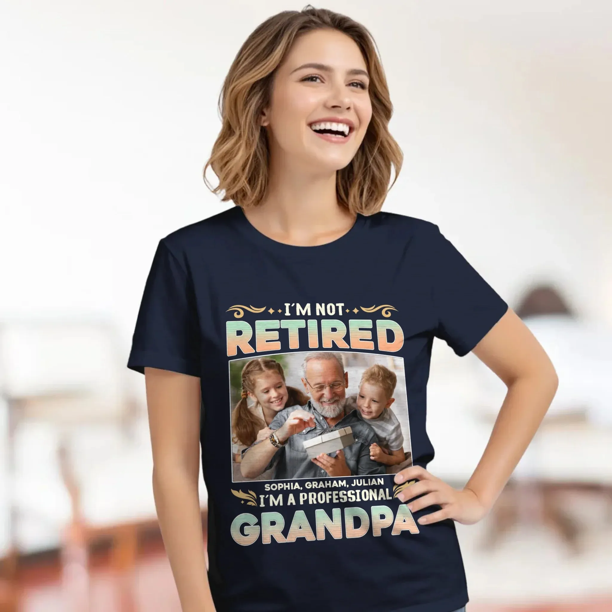 I'm Not Retired, I'm A Professional Grandpa - Custom Photo - Personalized Gifts For Grandpa - T-shirt