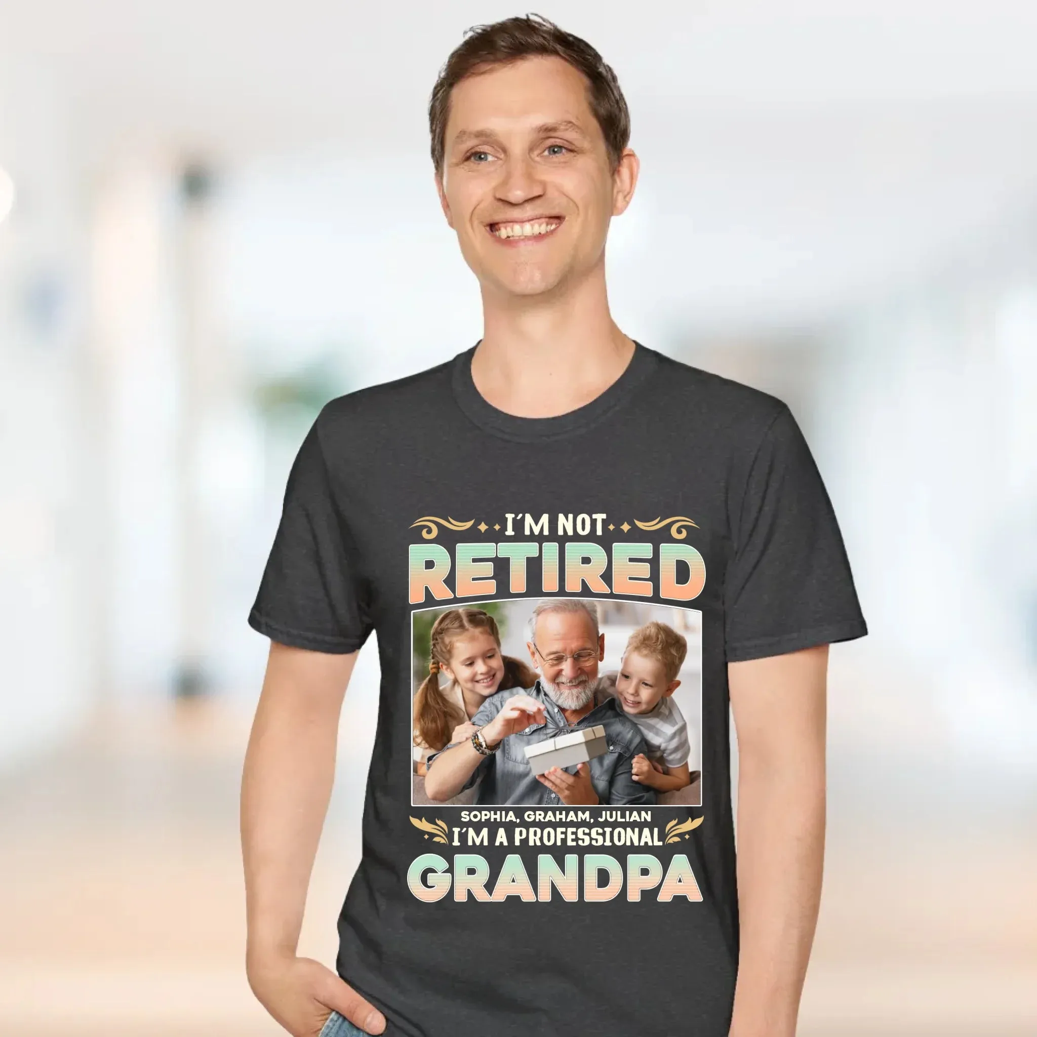 I'm Not Retired, I'm A Professional Grandpa - Custom Photo - Personalized Gifts For Grandpa - T-shirt
