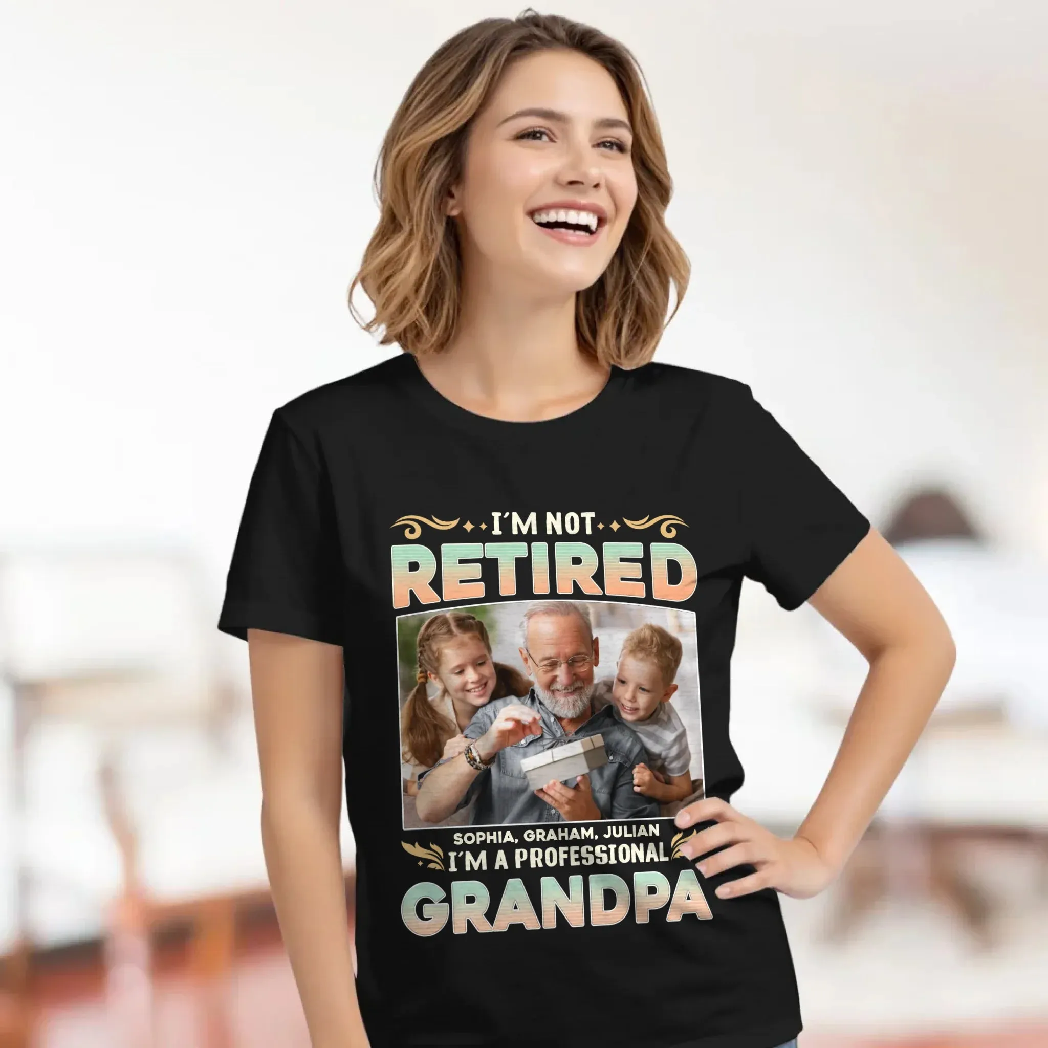 I'm Not Retired, I'm A Professional Grandpa - Custom Photo - Personalized Gifts For Grandpa - T-shirt