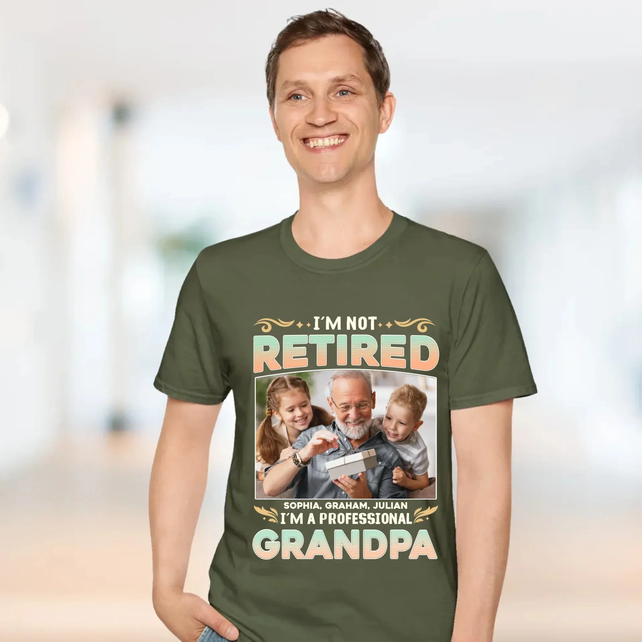 I'm Not Retired, I'm A Professional Grandpa - Custom Photo - Personalized Gifts For Grandpa - T-shirt