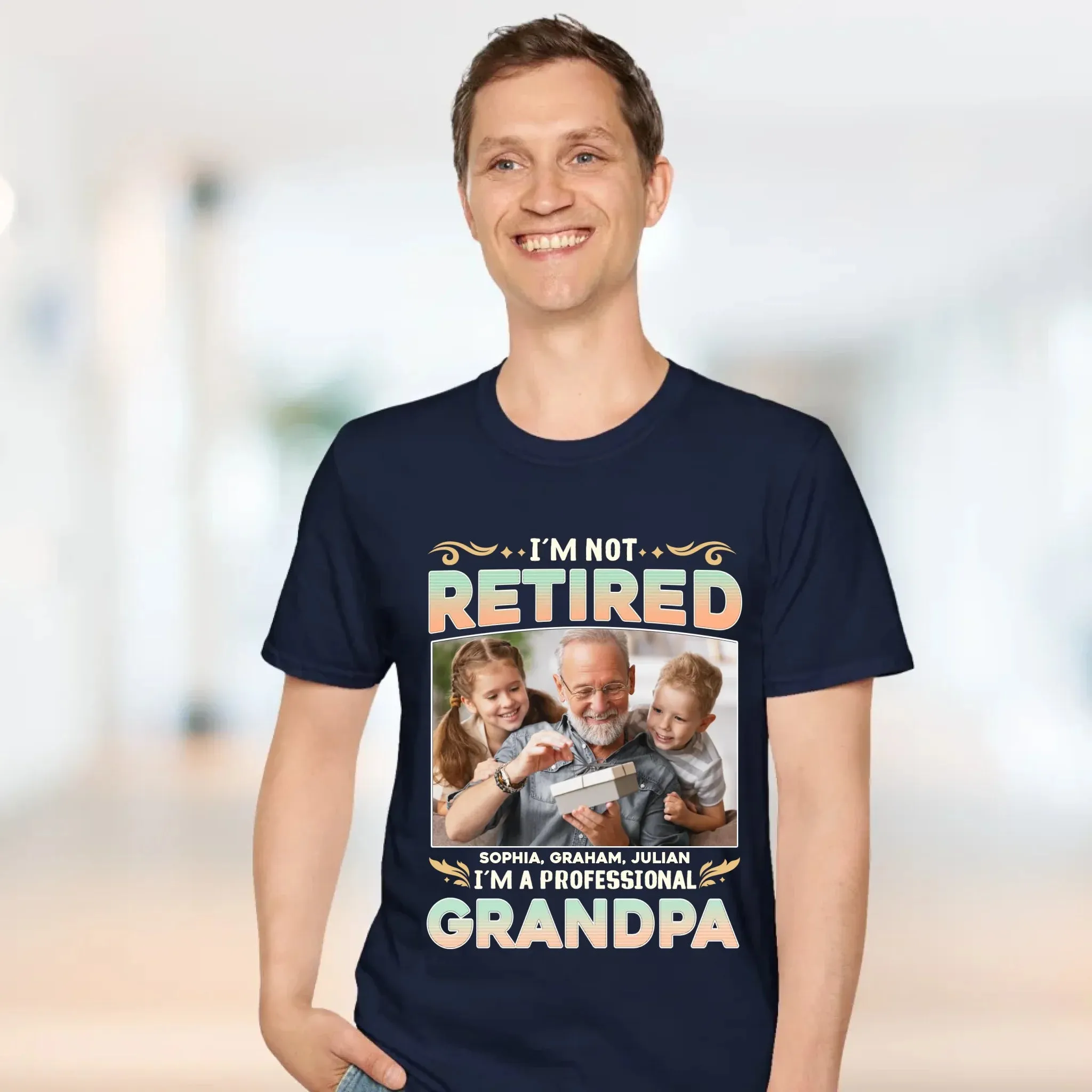I'm Not Retired, I'm A Professional Grandpa - Custom Photo - Personalized Gifts For Grandpa - T-shirt