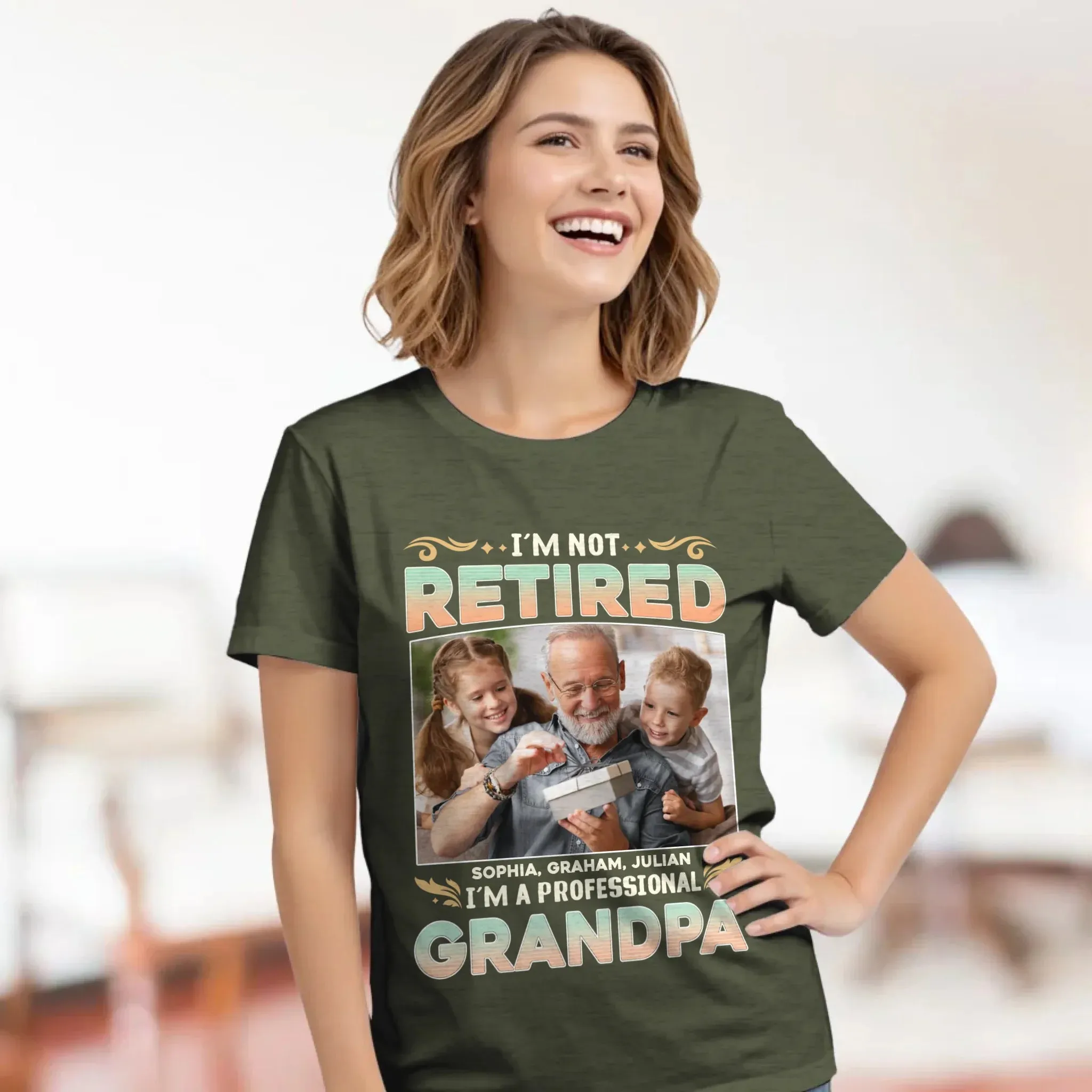 I'm Not Retired, I'm A Professional Grandpa - Custom Photo - Personalized Gifts For Grandpa - T-shirt