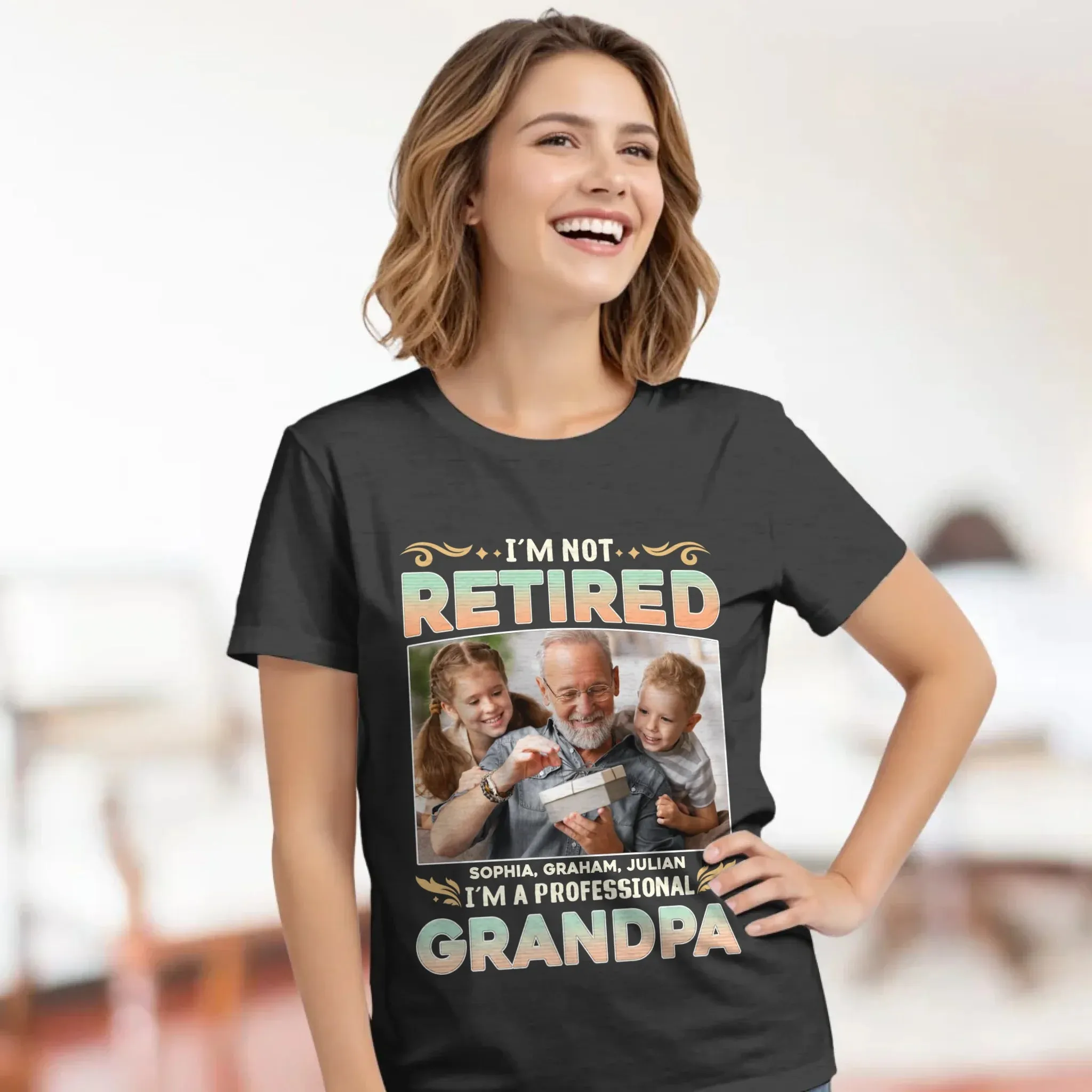 I'm Not Retired, I'm A Professional Grandpa - Custom Photo - Personalized Gifts For Grandpa - T-shirt