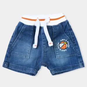Infant Boys Denim rigid Short Lets Play Ball-Mid Blue