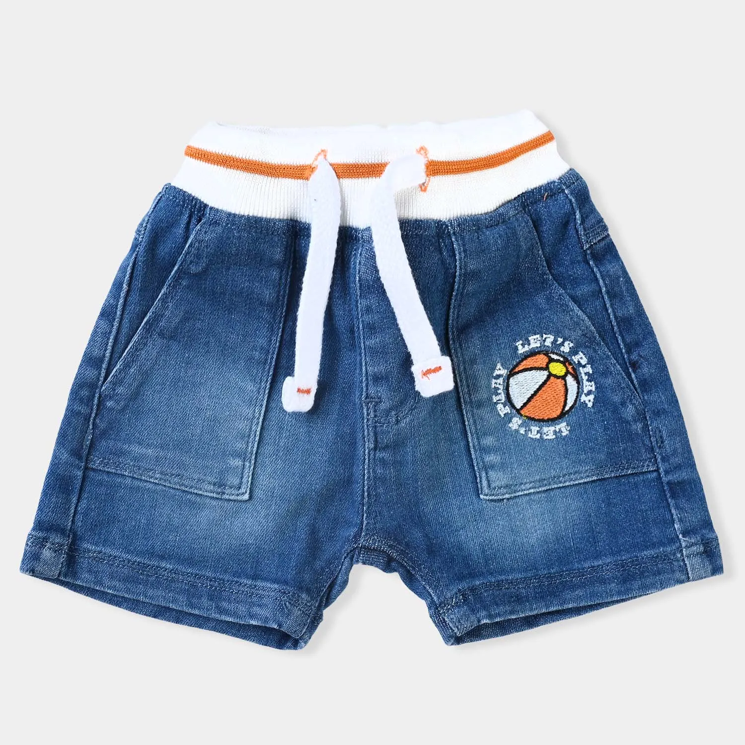 Infant Boys Denim rigid Short Lets Play Ball-Mid Blue