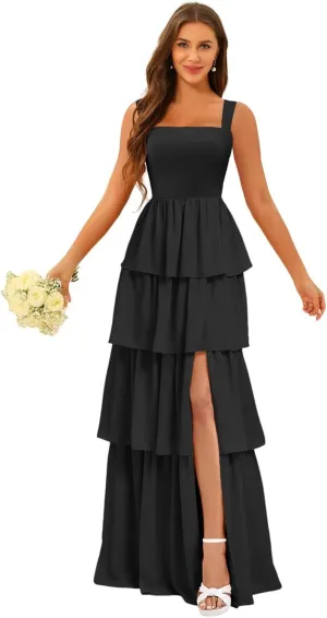 ISABUFEI Tiered Ruffles Bridesmaid Dresses for Women 2025 - V-Neck Backless Chiffon Mermaid Formal Evening Gowns