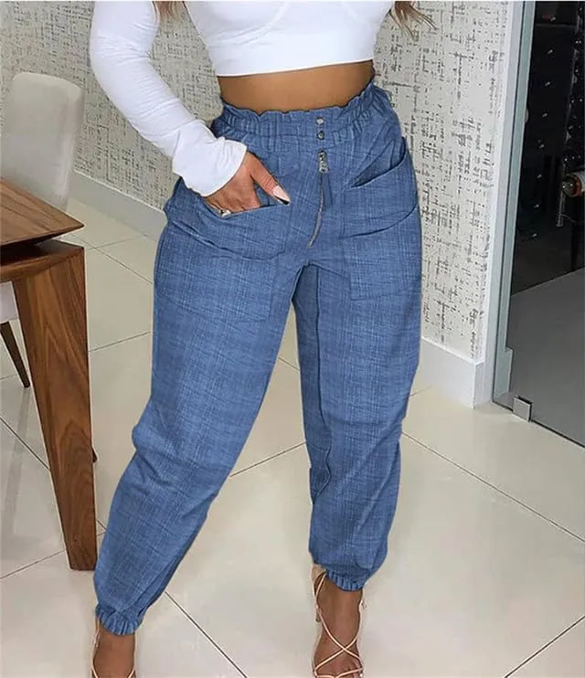IVERIRMIN Women's Casual High Waist Jogger Pants Zipper Button Baggy Pencil Pants Trousers with Pockets