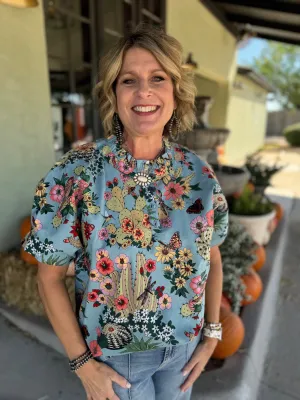 Ivy Jane Hacienda Cactus Top Blue by Sister Mary