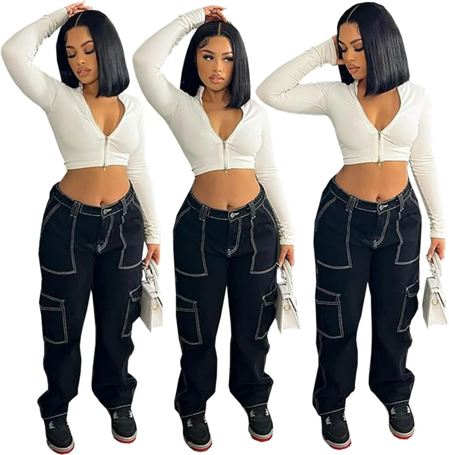 Jeans Pants Trousers Denim Women's Jeans Women's Street Fashion High Waist Open Thread Straight Leg Casual Pants