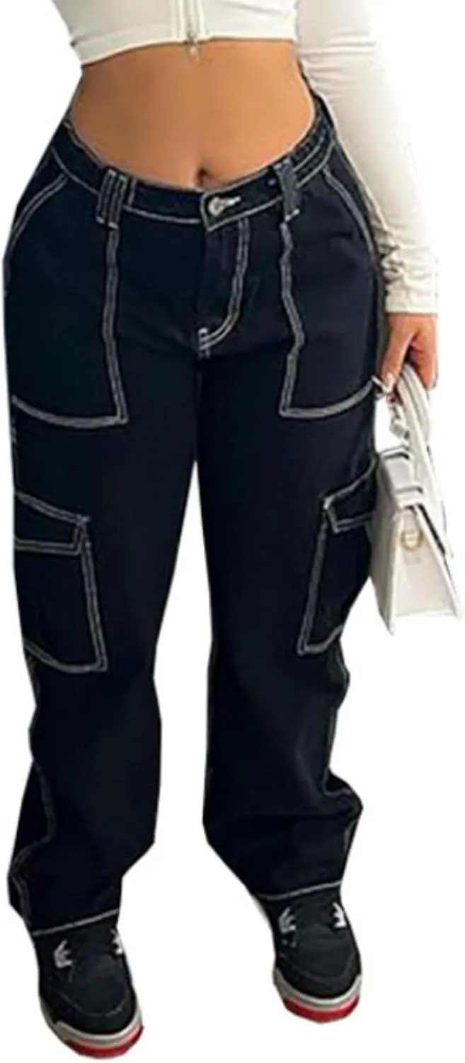 Jeans Pants Trousers Denim Women's Jeans Women's Street Fashion High Waist Open Thread Straight Leg Casual Pants