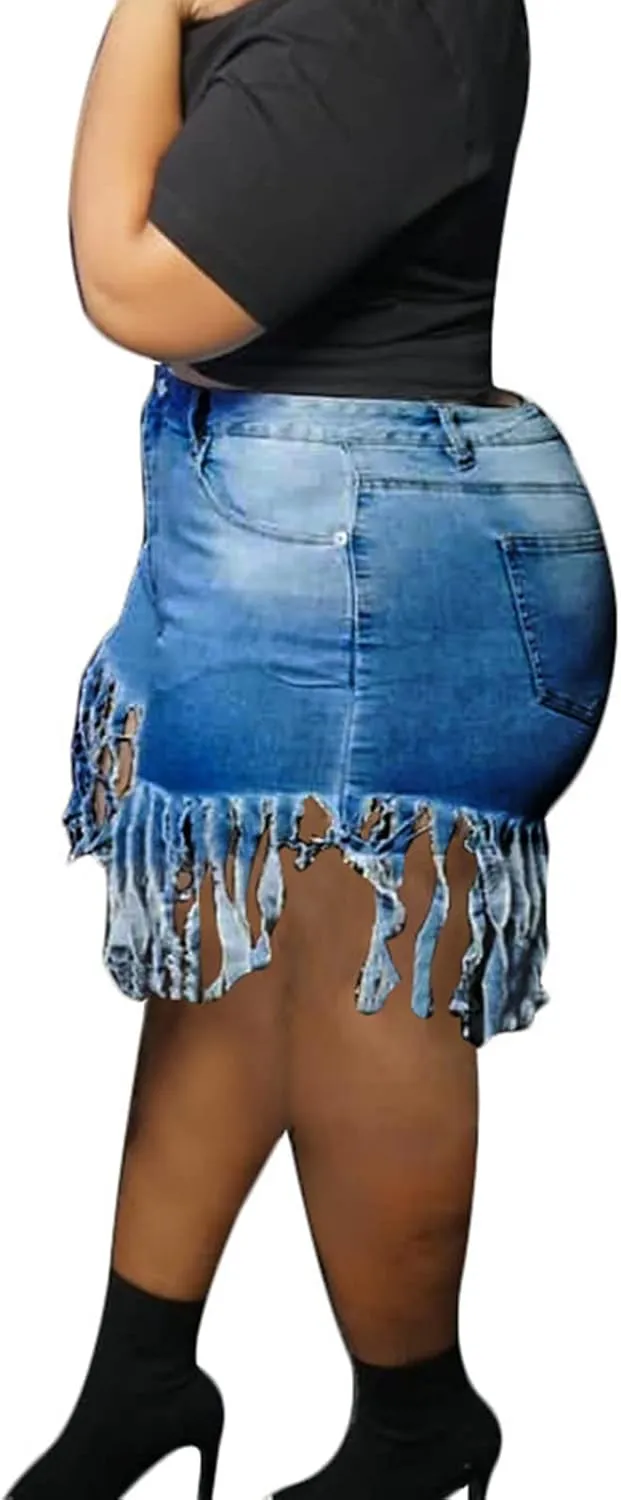JEKE-DG Women Frayed Raw Denim Shorts High Waisted Tassels Stretchy Short Pants Hem Short Jeans Clubwear Jeans Short