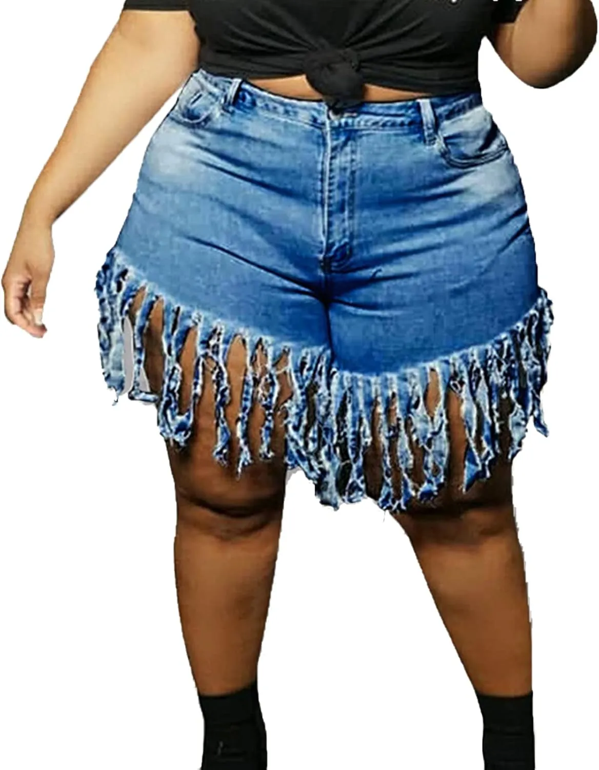 JEKE-DG Women Frayed Raw Denim Shorts High Waisted Tassels Stretchy Short Pants Hem Short Jeans Clubwear Jeans Short