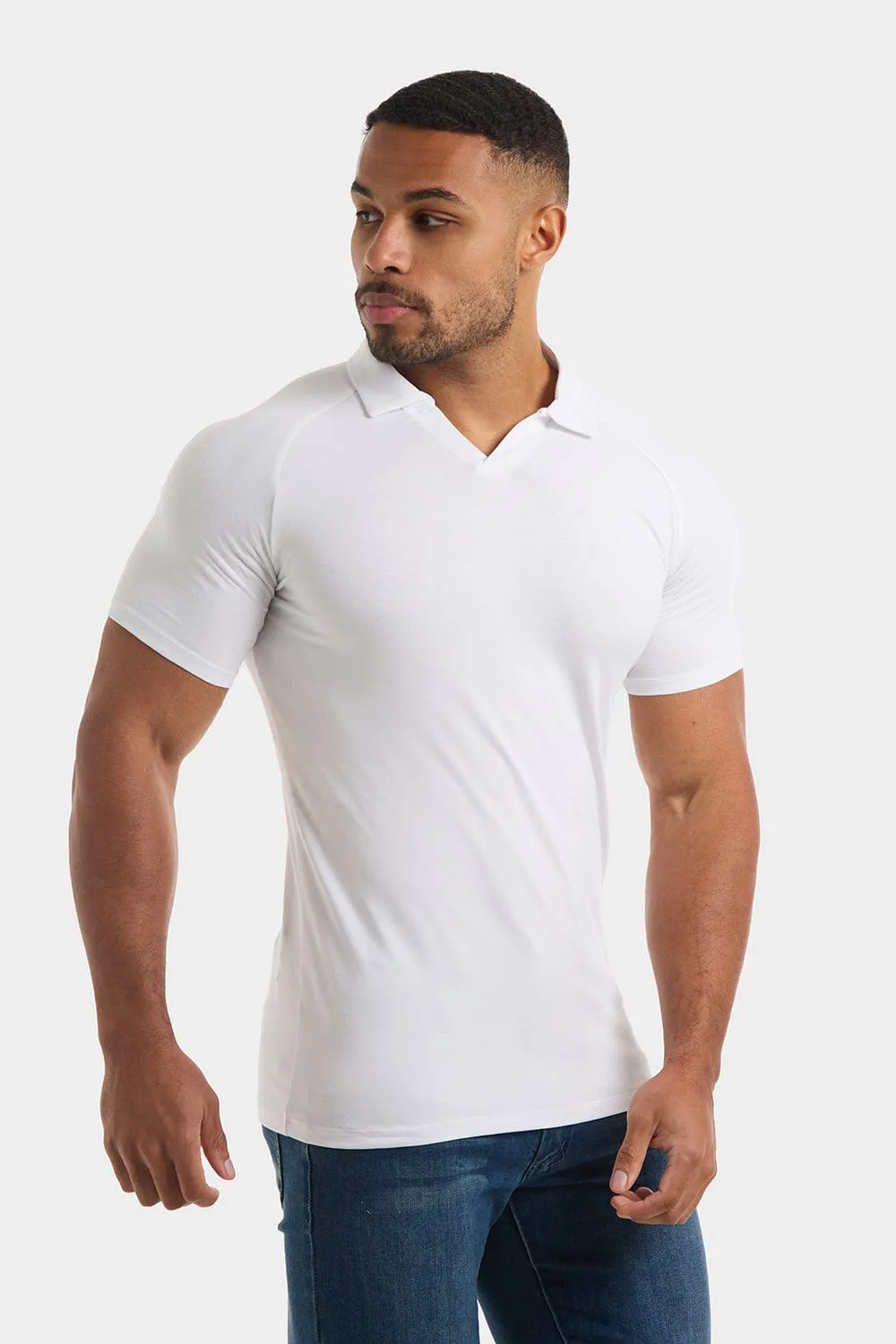 Jersey Buttonless Polo Shirt in White