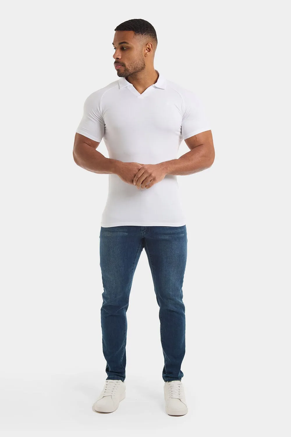 Jersey Buttonless Polo Shirt in White
