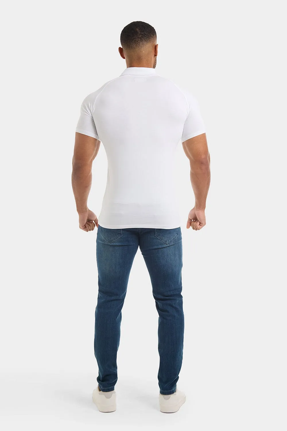 Jersey Buttonless Polo Shirt in White