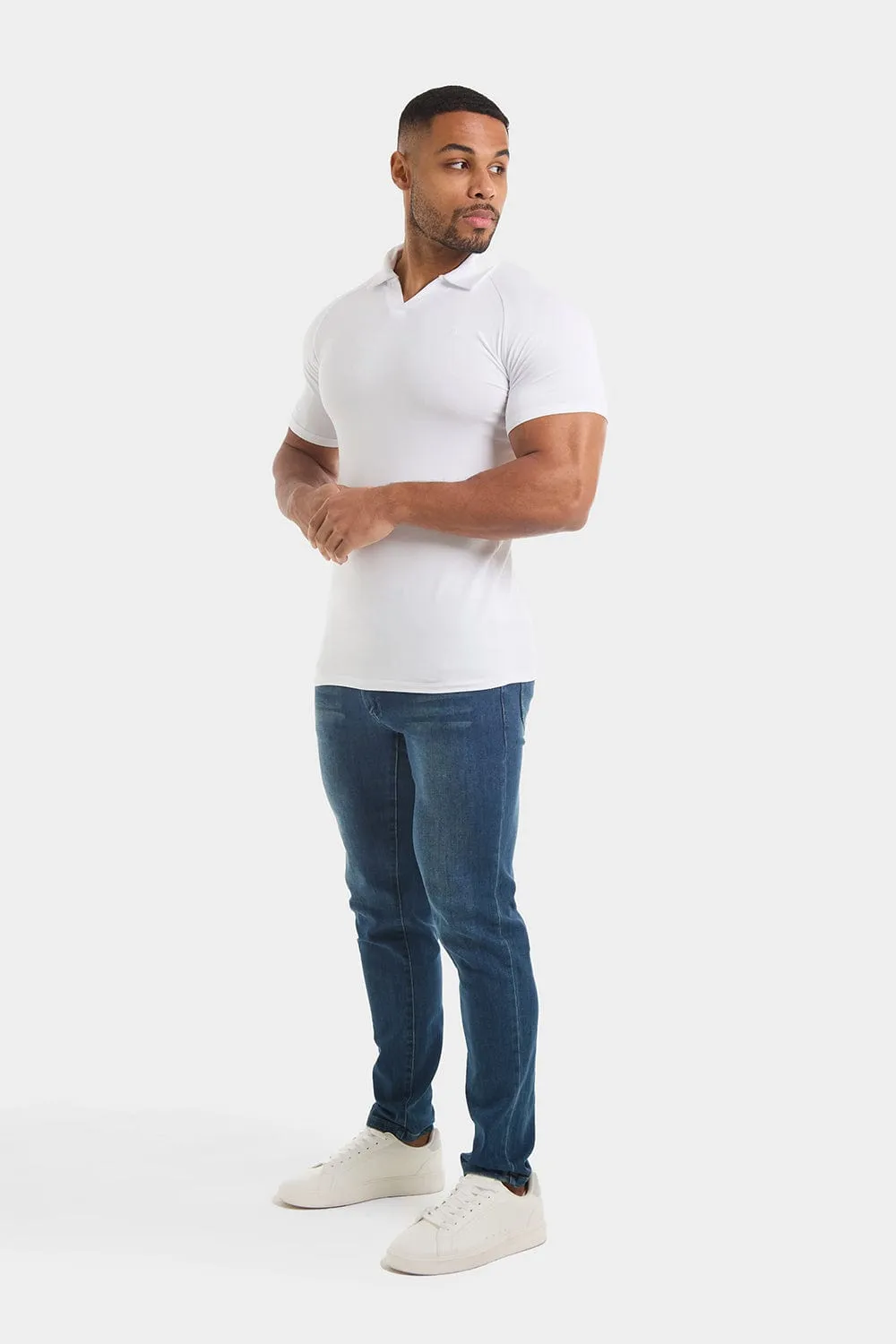 Jersey Buttonless Polo Shirt in White